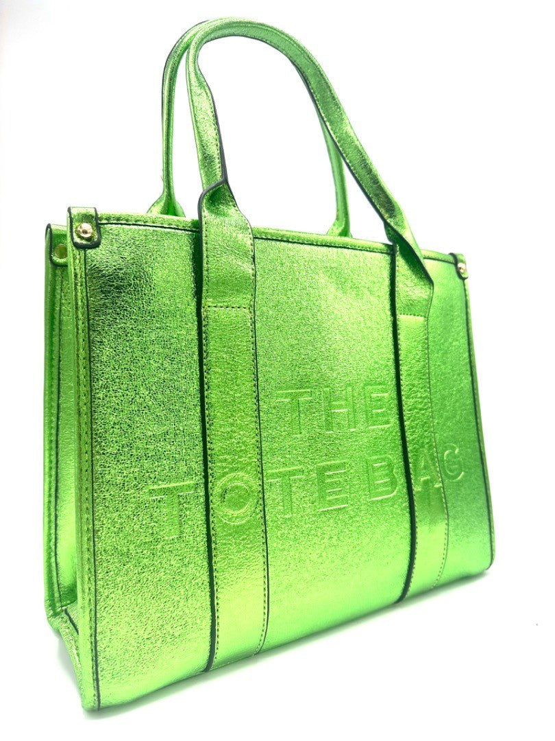 Thet tote bag; grote dames handtas - Metallic groen | Festival Ready collectie