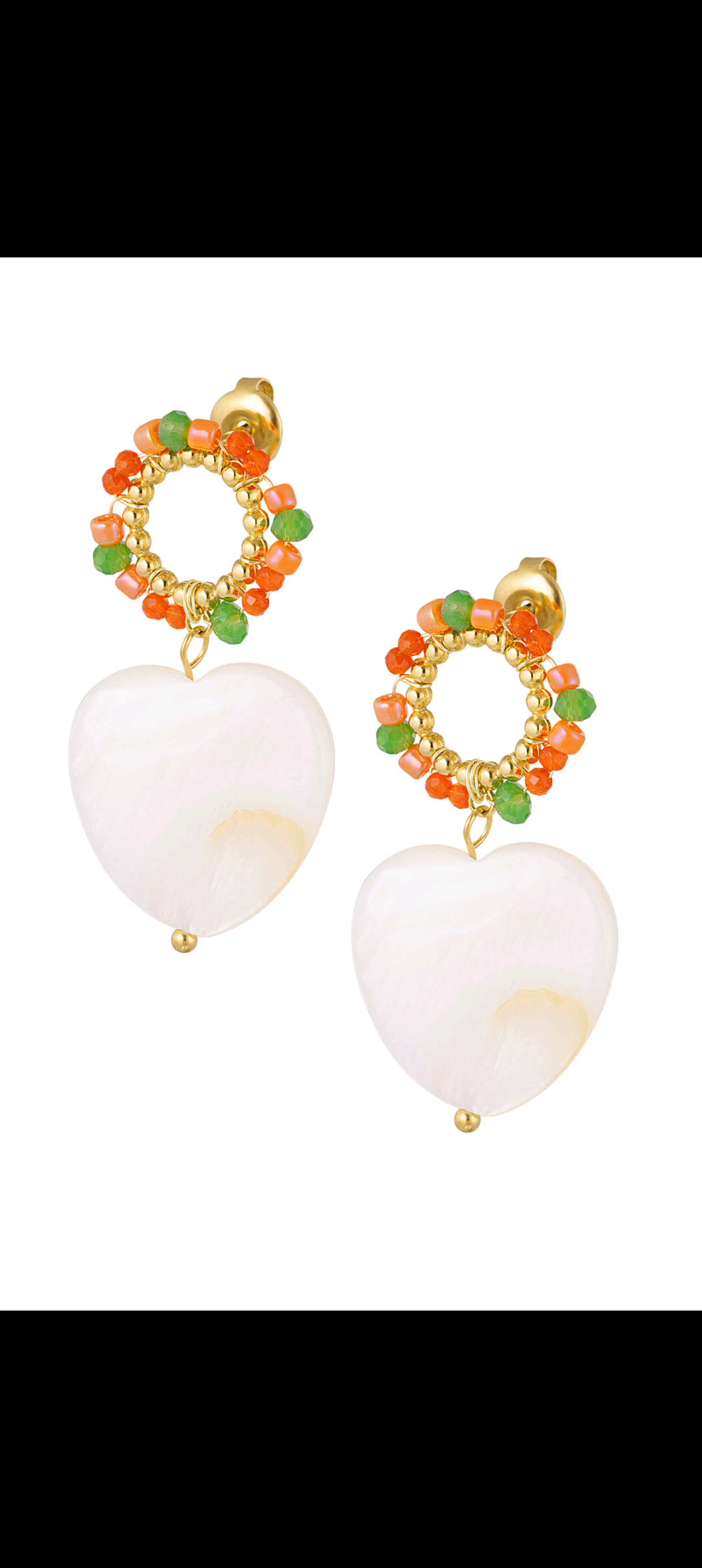 Dames oorbellen steentjes en hart - Groen/ oranje | Rock that Skirt collectie