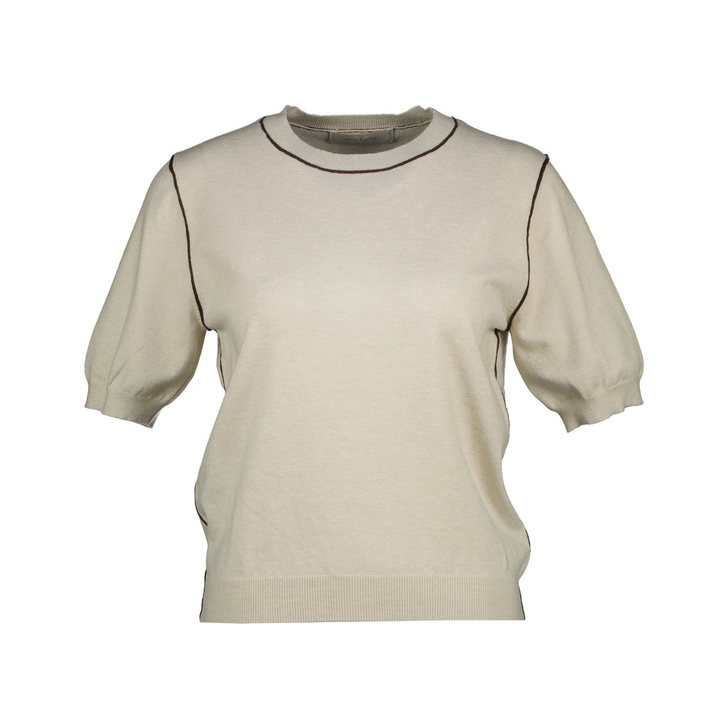 Amélie & Amélie: fijn gebreide top met korte mouwen dames - Beige