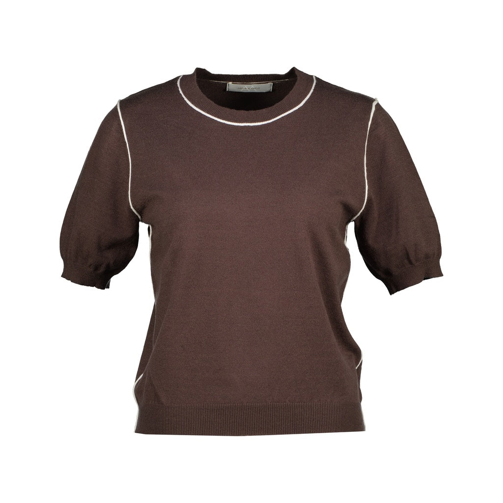 Amélie & Amélie: fijn gebreide top met korte mouwen dames - Chocolade bruin