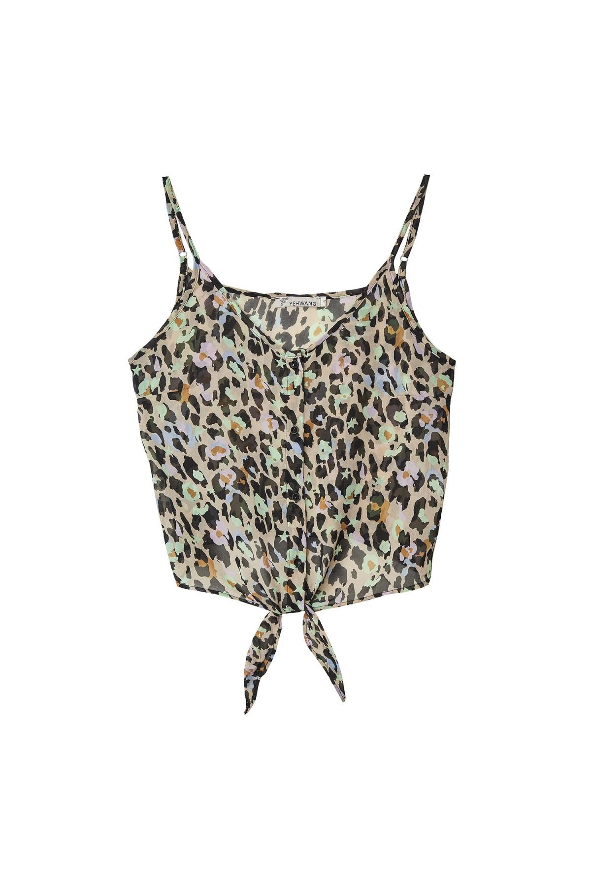 Crop top met knoop in vrolijke luipaard print.