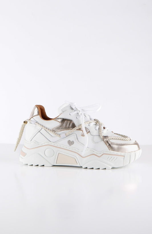 DWRS Label leren sneakers: Jupiter heart - Wit / Champagne