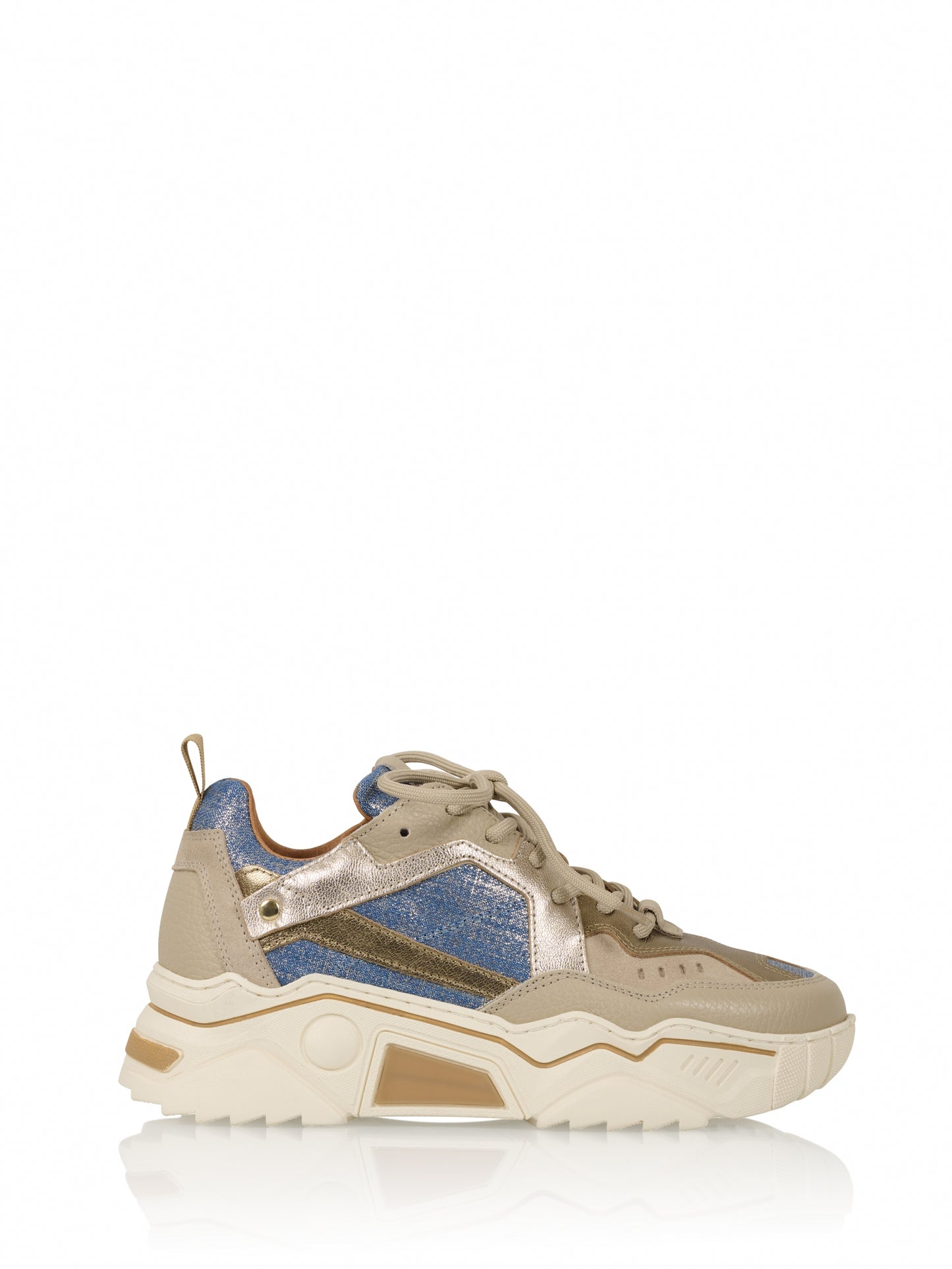DWRS Label leren sneakers: Pluto Denim - Jeans/ Beige