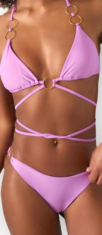 Myra; Triangel bikini met gouden ringen - Lila/ Paars