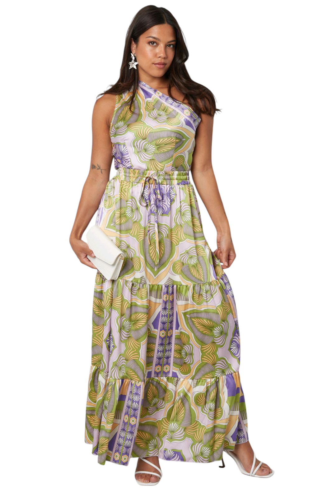 Ivy - Dames Maxi rok met elastische tailleband - Paars/ Groen | Rock that Skirt collectie