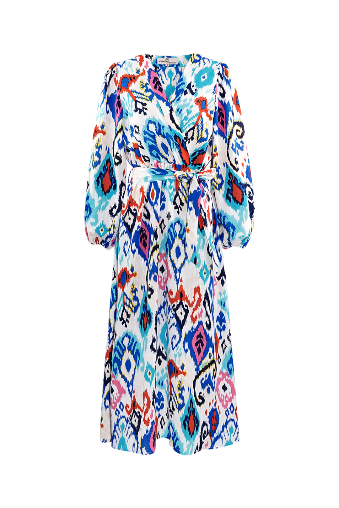 Dames maxi jurk/ lange jurk met print en tailleband - Blauw | Lente & Pastels collectie