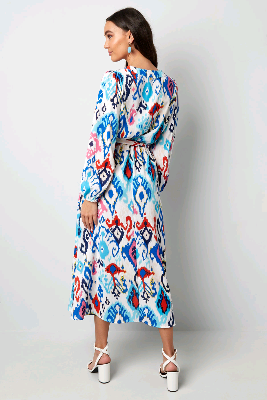 Dames maxi jurk/ lange jurk met print en tailleband - Blauw | Lente & Pastels collectie