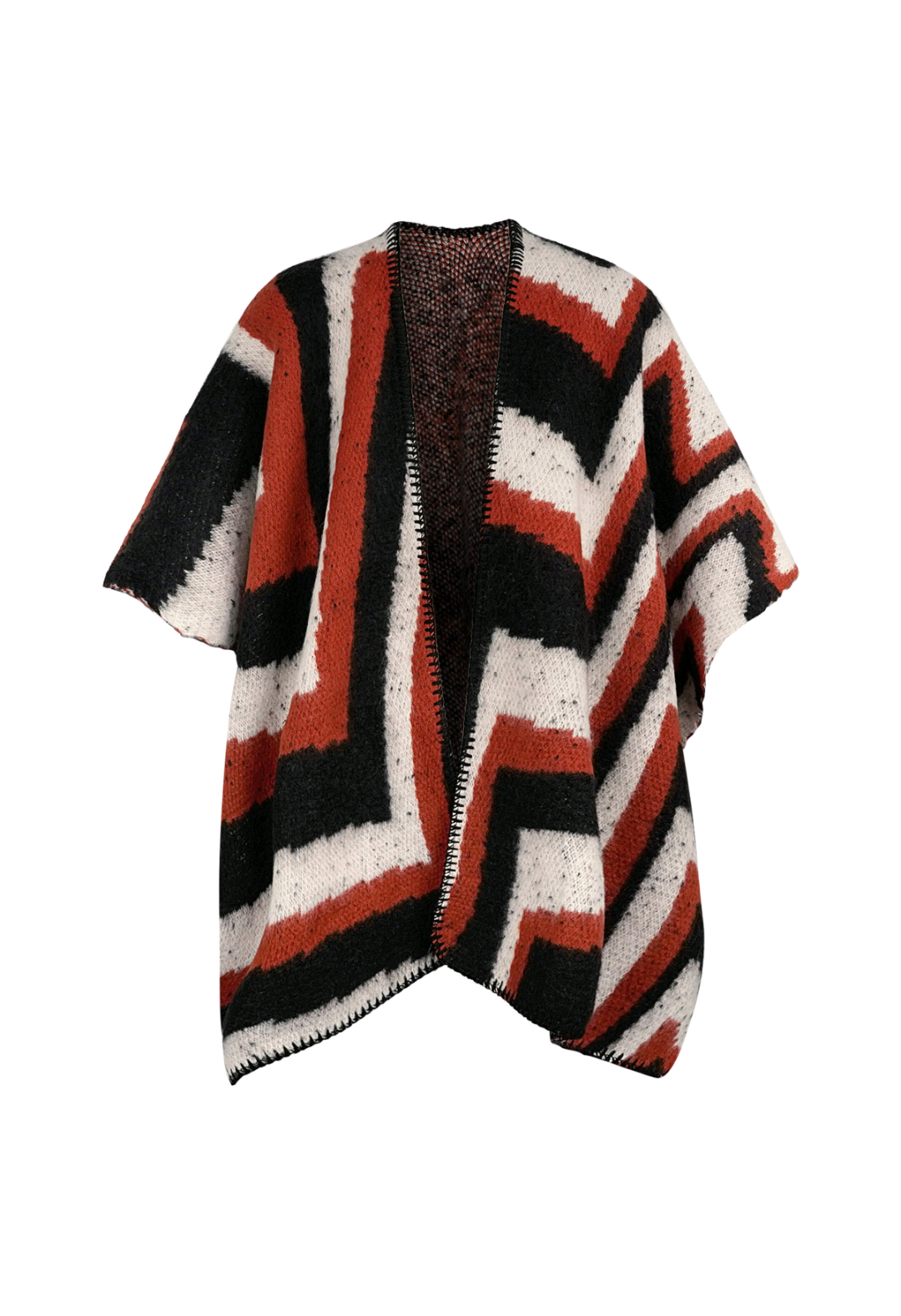 Dames omslagdoek/ poncho met grafische print - Zwart/ Oranje | Fall4Me collectie