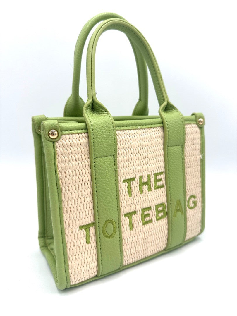 Tote bag mini; kleine dames handtas met lang hengsel - beige/ groen | Festival Ready collectie