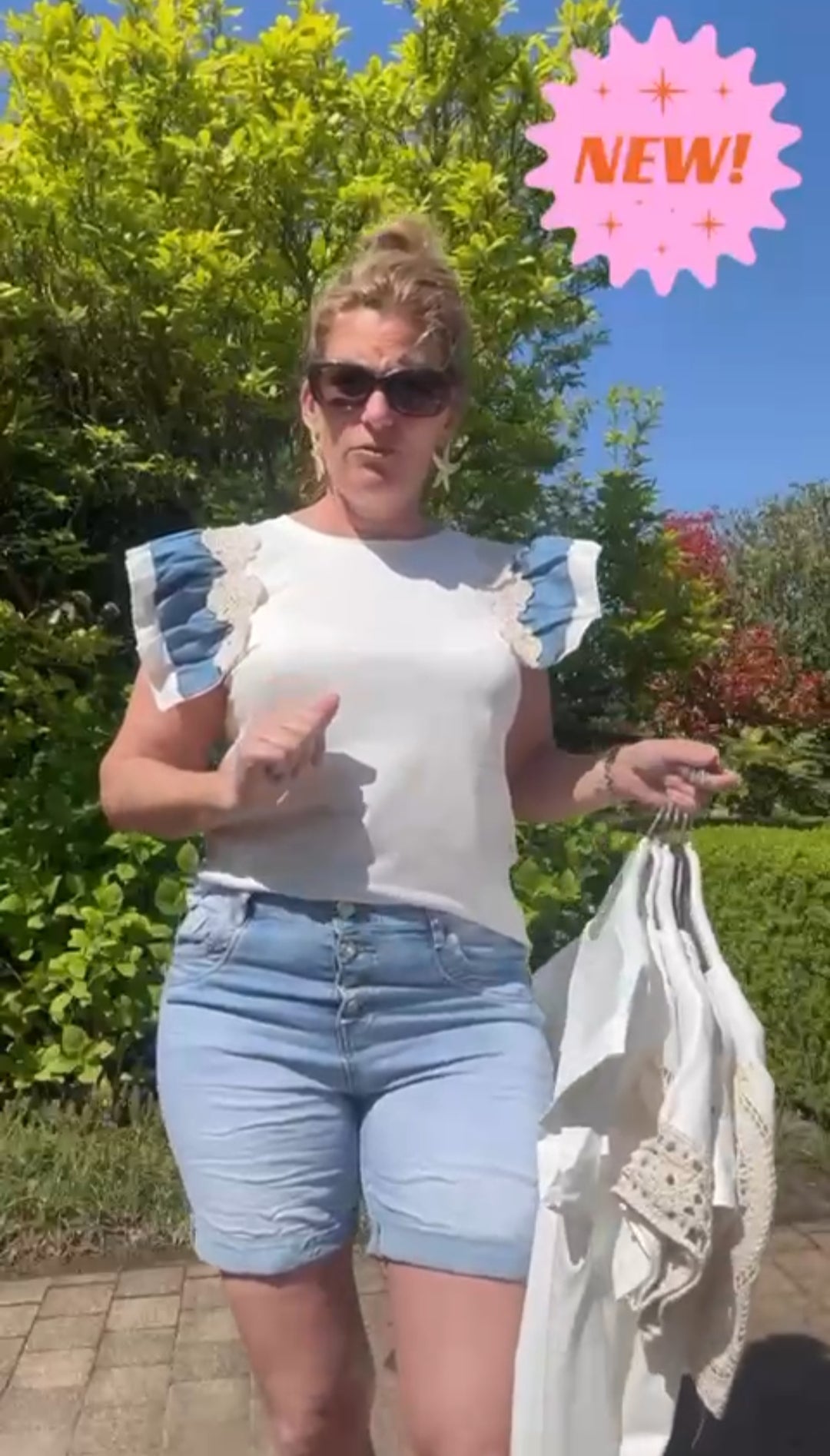 Denim detail dames top met ruffles - Wit | Jeans & Chic collectie