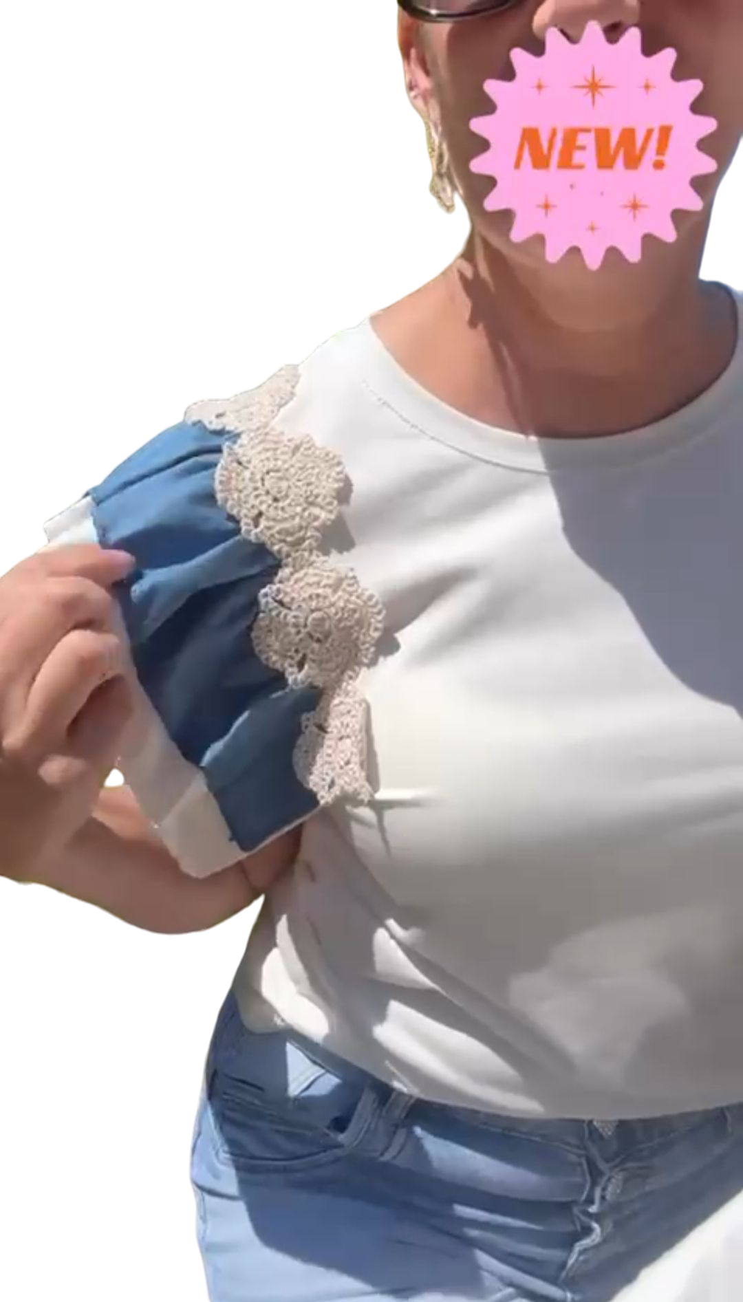 Denim detail dames top met ruffles - Wit | Jeans & Chic collectie