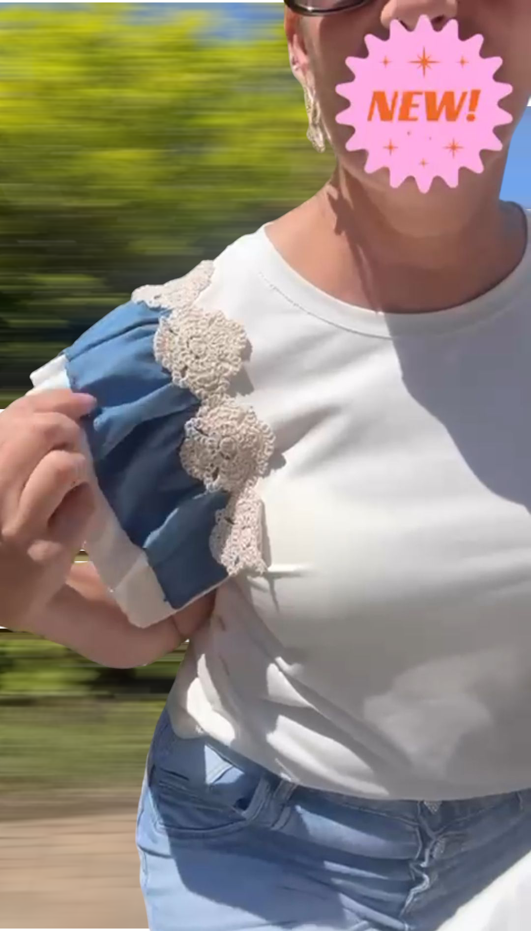 Denim detail dames top met ruffles - Wit | Jeans & Chic collectie