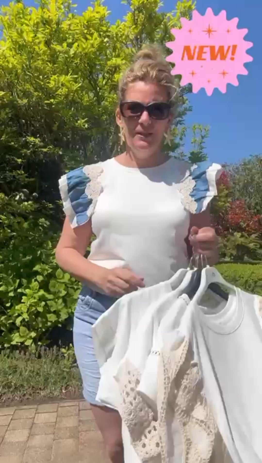 Denim detail dames top met ruffles - Wit | Jeans & Chic collectie