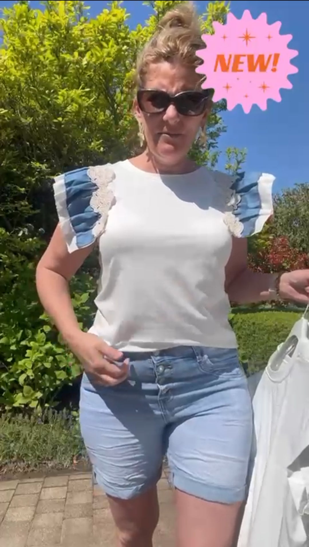 Denim detail dames top met ruffles - Wit | Jeans & Chic collectie