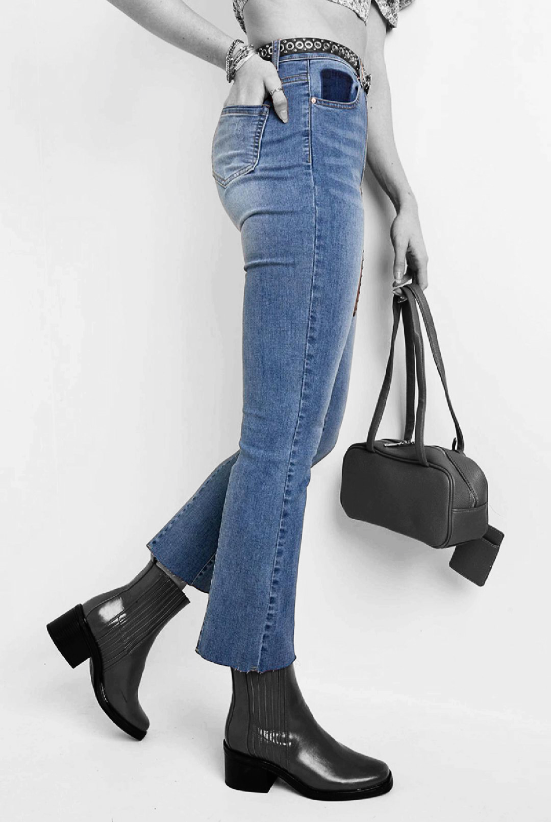 Enkellange stretch jeans voor dames - zijkant