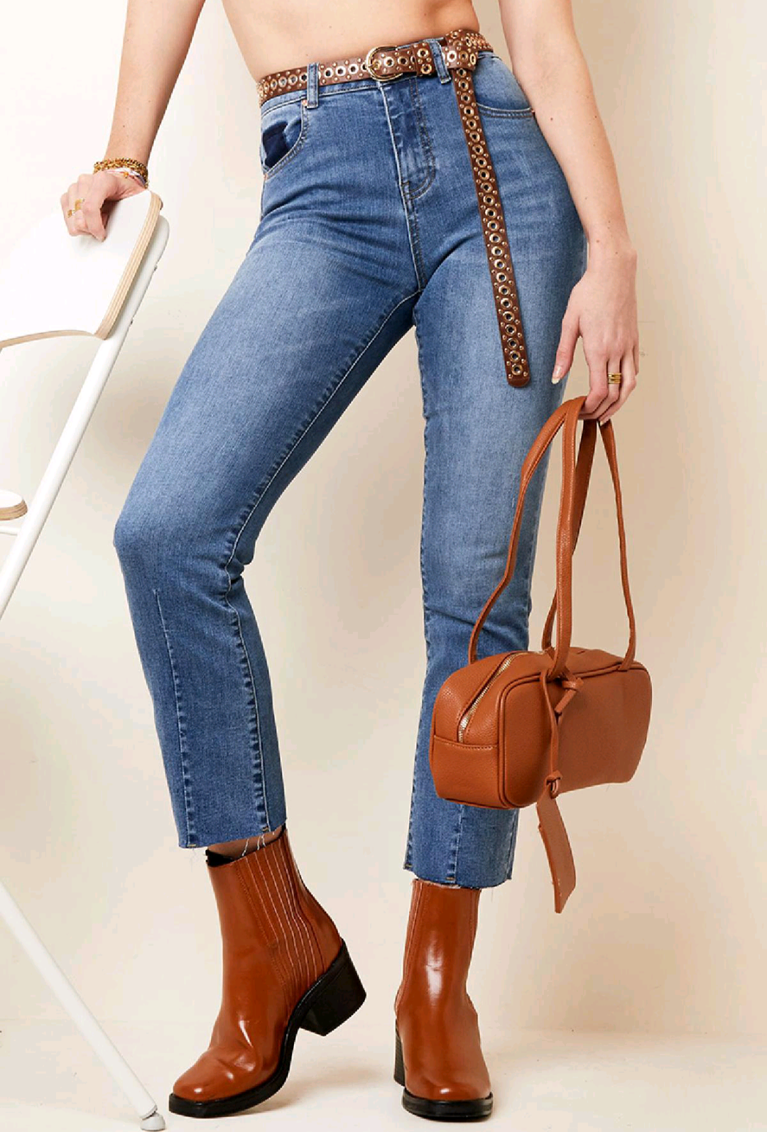 Enkellange jeans dames met stretch - voorkant