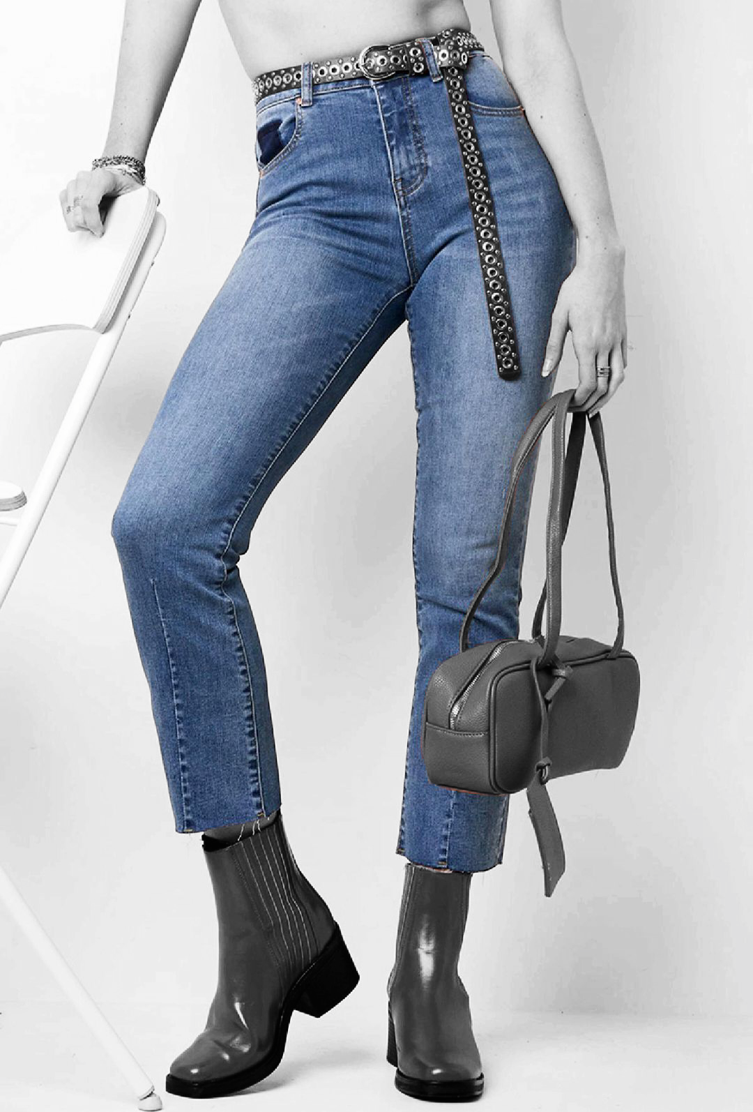 Cropped stretch Jeans dames - zwart-wit