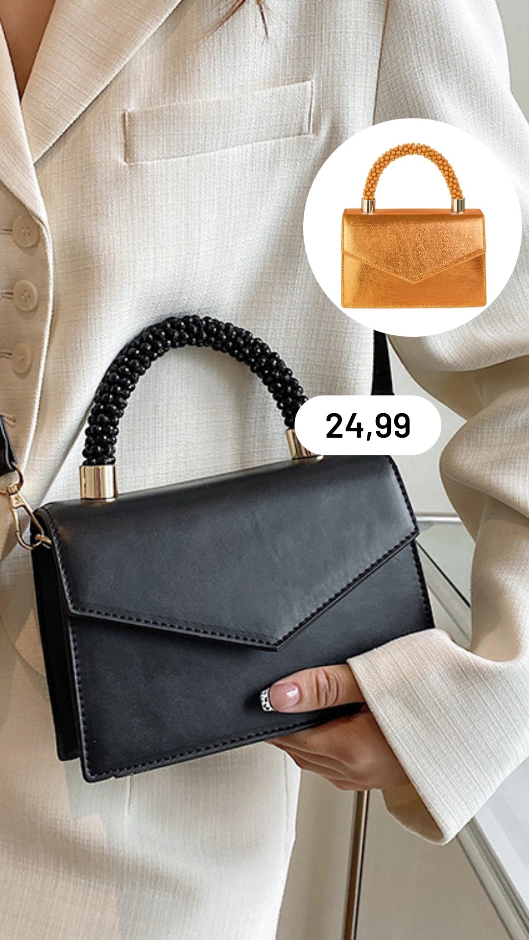 Kleine dames enveloptas/ schoudertas /crossbody met "candy" handvat - Metallic oranje | Festival Ready collectie