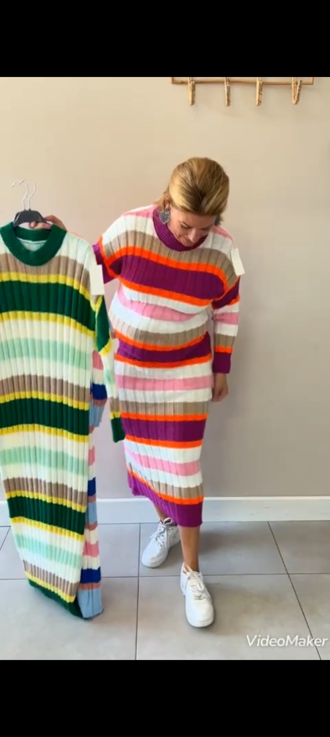 Bianca; gebreide trui jurk dames (lang) - Magenta