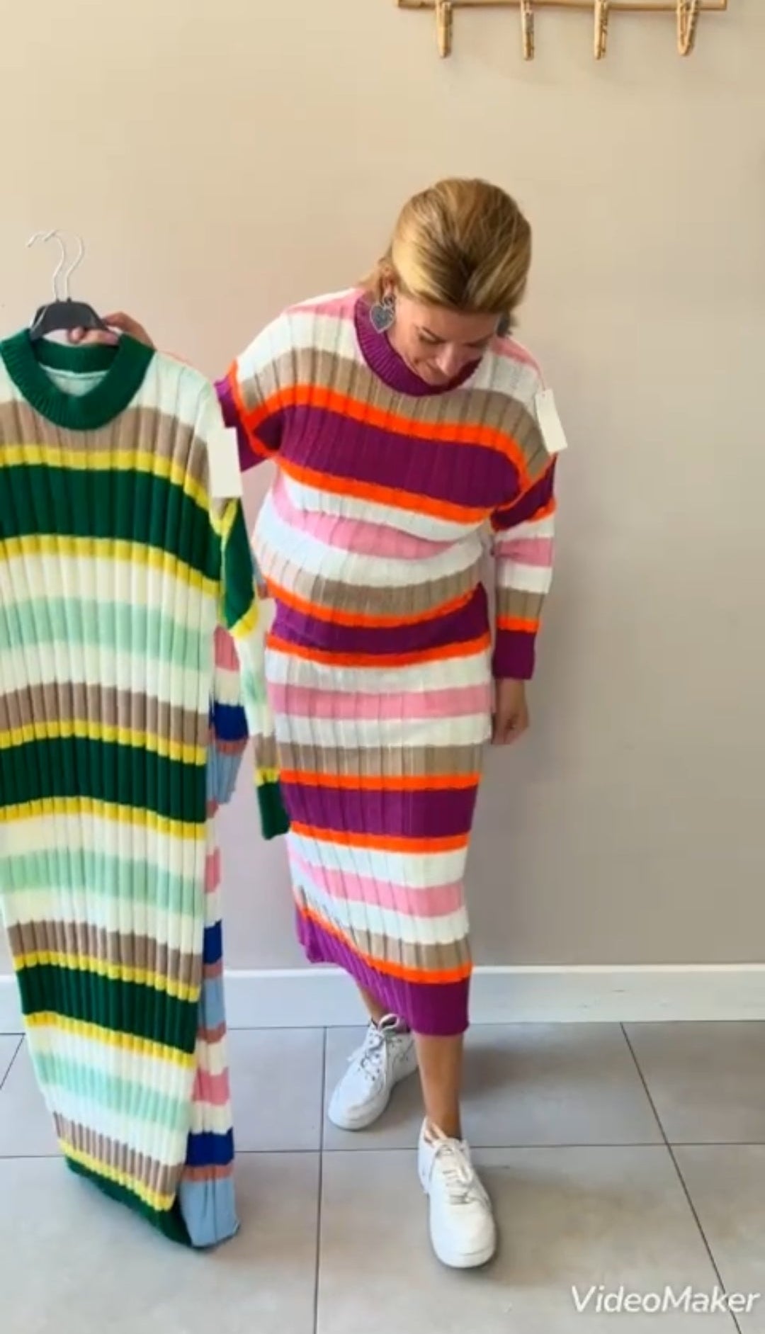 Gebreide trui jurk dames (lang); Bianca - Magenta