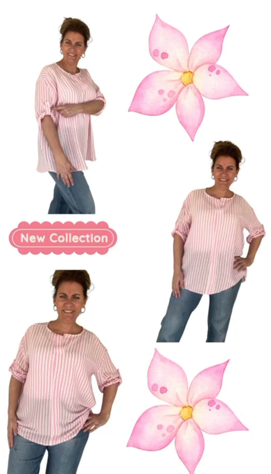 Gestreepte top dames met v-hals - Beige/Wit | Tee Time collectie