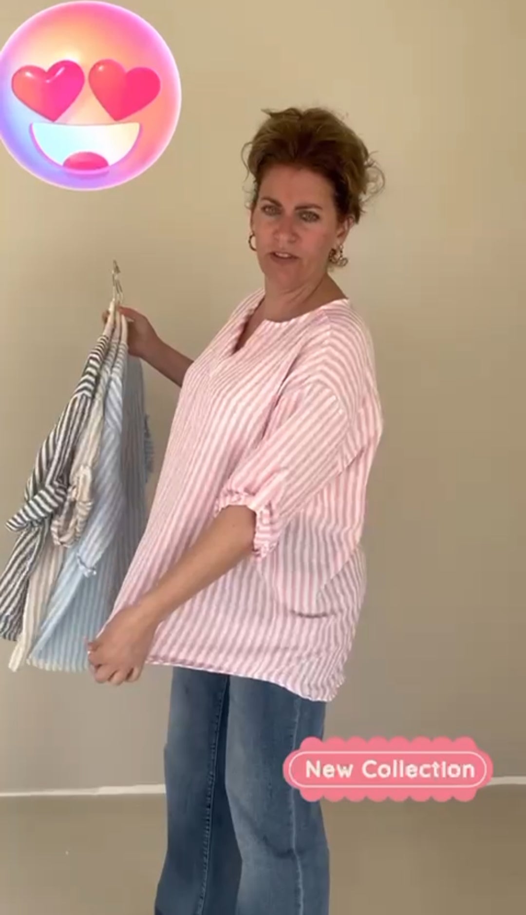Gestreepte top dames met v-hals - Beige/Wit | Tee Time collectie