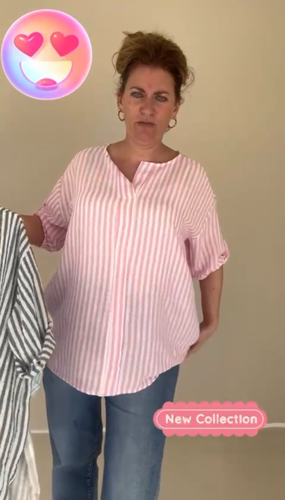 Gestreepte top dames met v-hals - Beige/Wit | Tee Time collectie