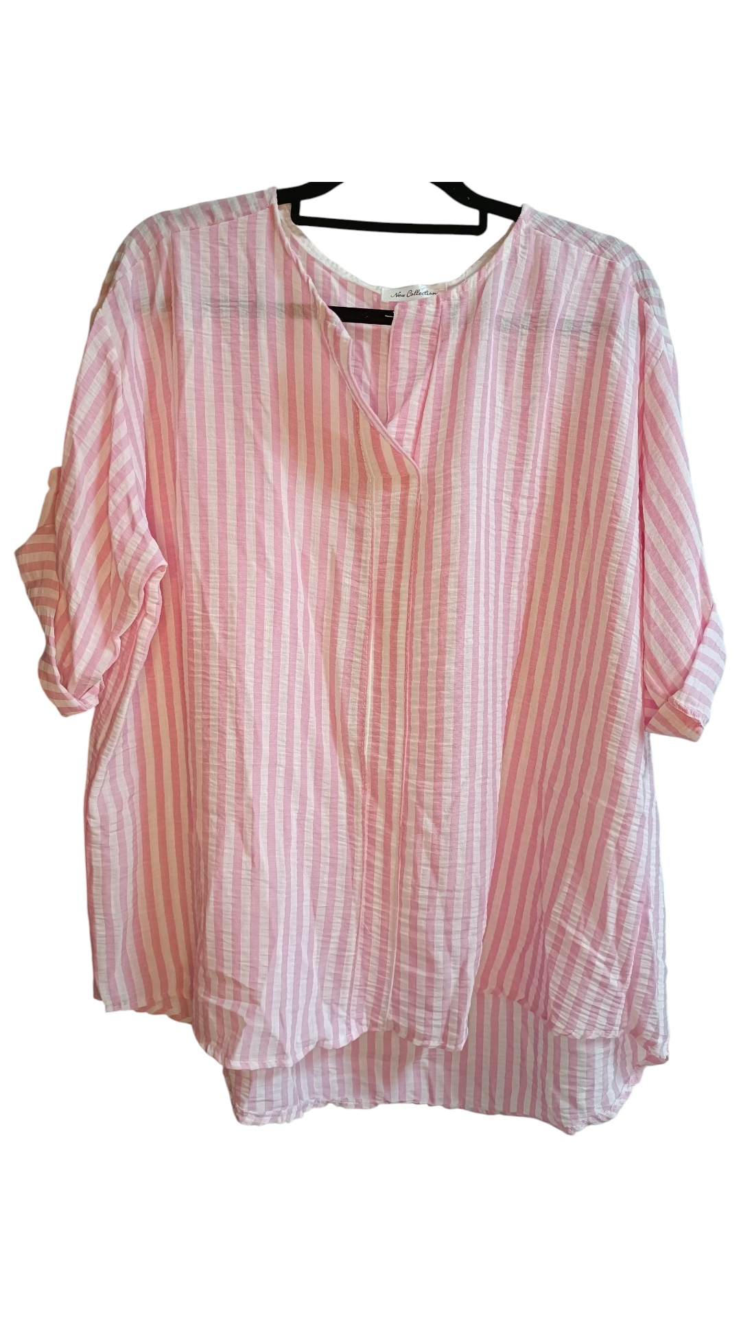 Gestreepte top dames met v-hals - Roze/Wit | Tee Time collectie