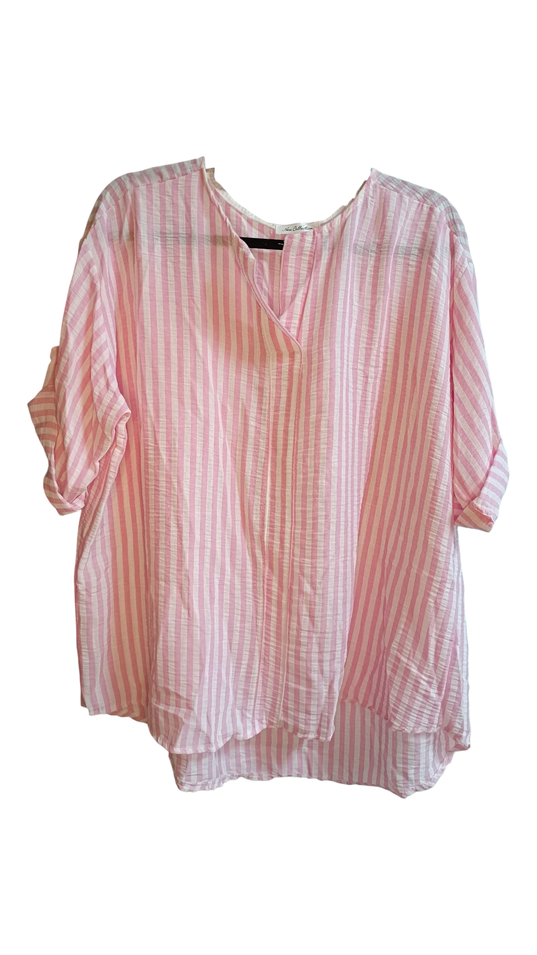 Gestreepte top dames met v-hals - Roze/Wit | Tee Time collectie