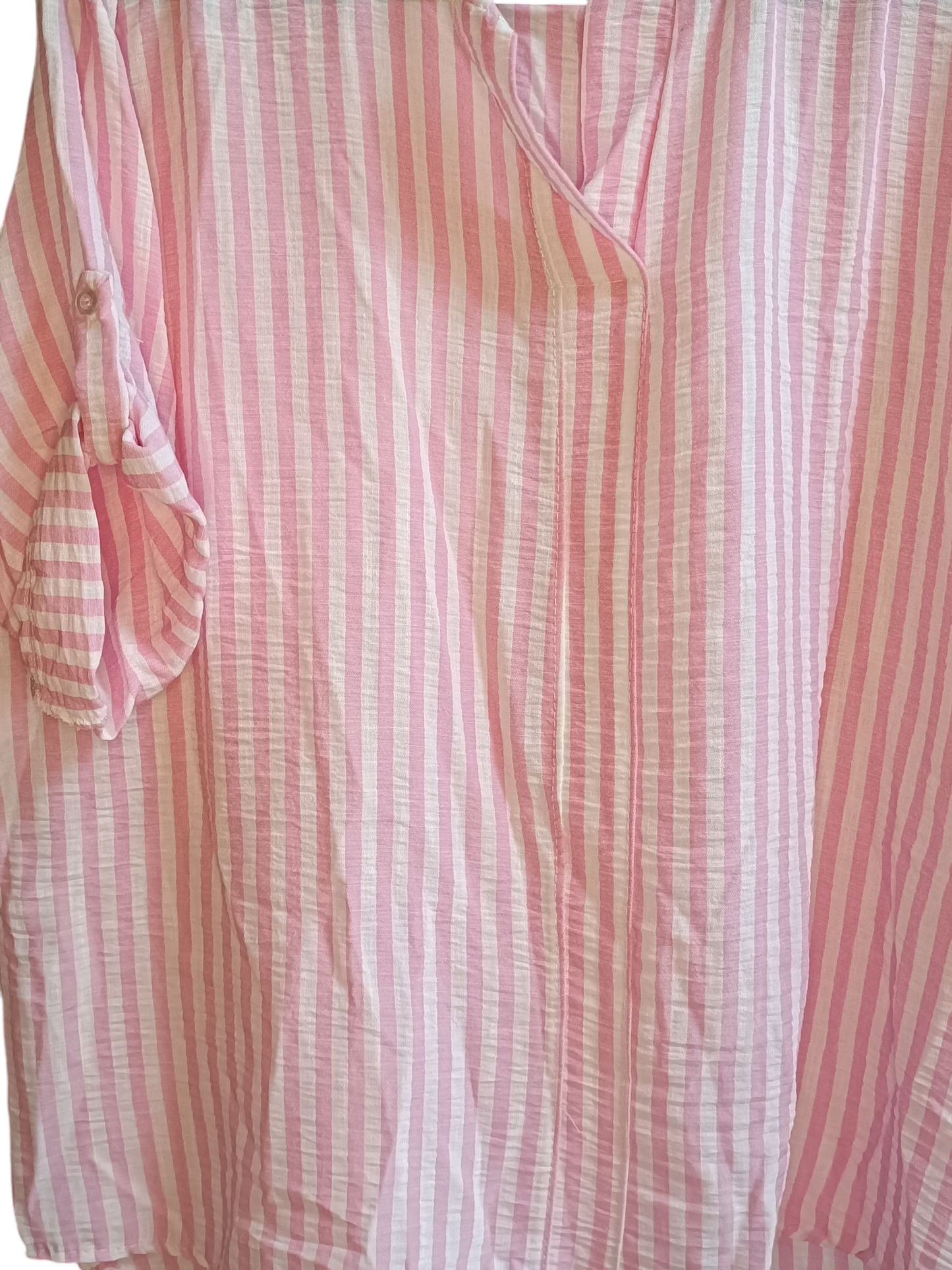 Gestreepte top dames met v-hals - Roze/Wit | Tee Time collectie