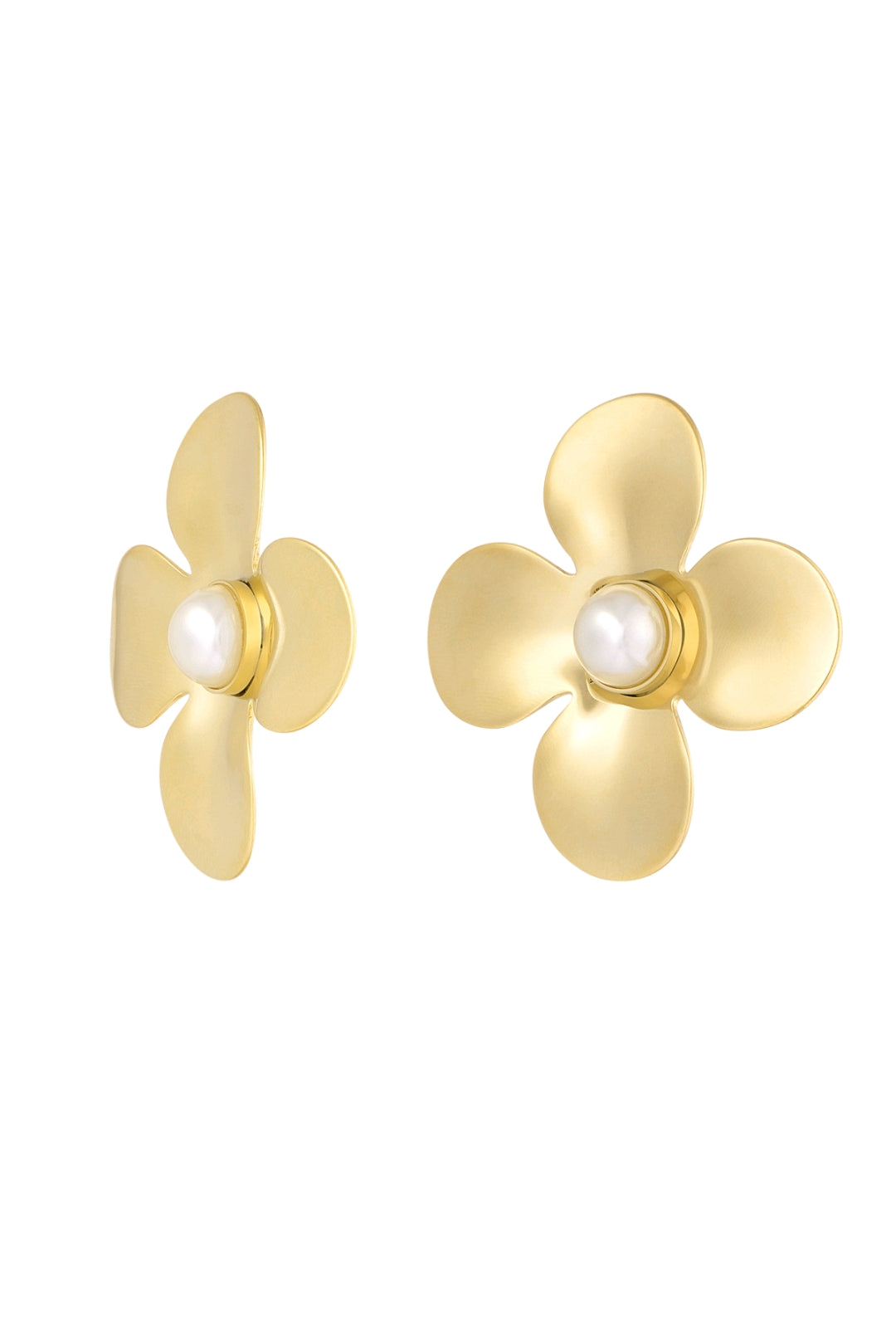Gouden RVS statement oorbellen bloem met parel - Floral Pearl