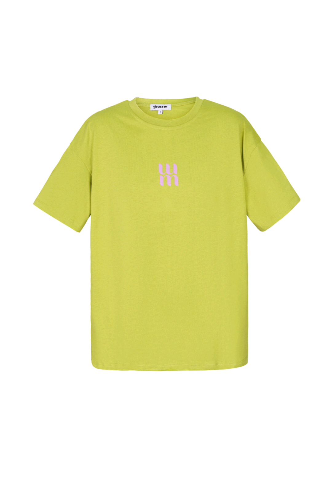 Gimme lime groen dames t-shirt met roze tekst/ logo; 'MM' - Lime groen/ Licht roze | Tee Time collectie