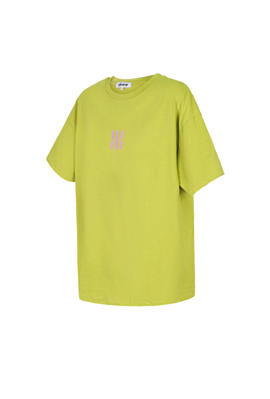 Gimme lime groen dames t-shirt met roze tekst/ logo; 'MM' - Lime groen/ Licht roze | Tee Time collectie