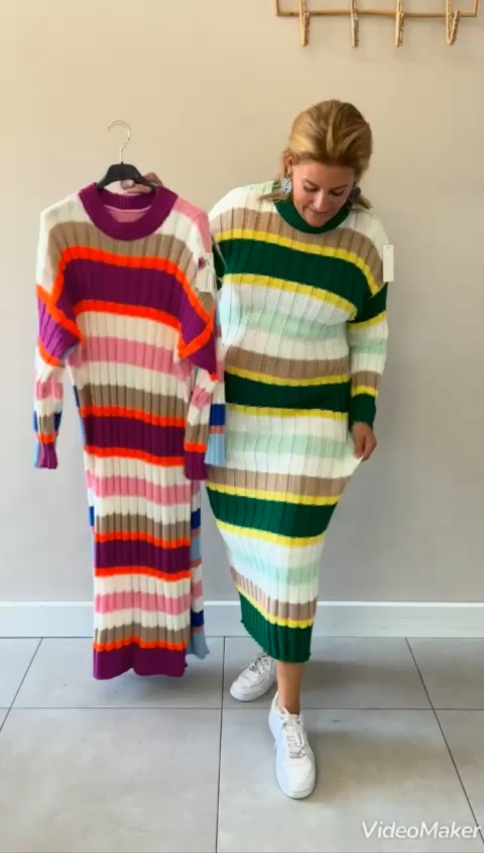 Bianca; gebreide trui jurk dames (lang) - Magenta
