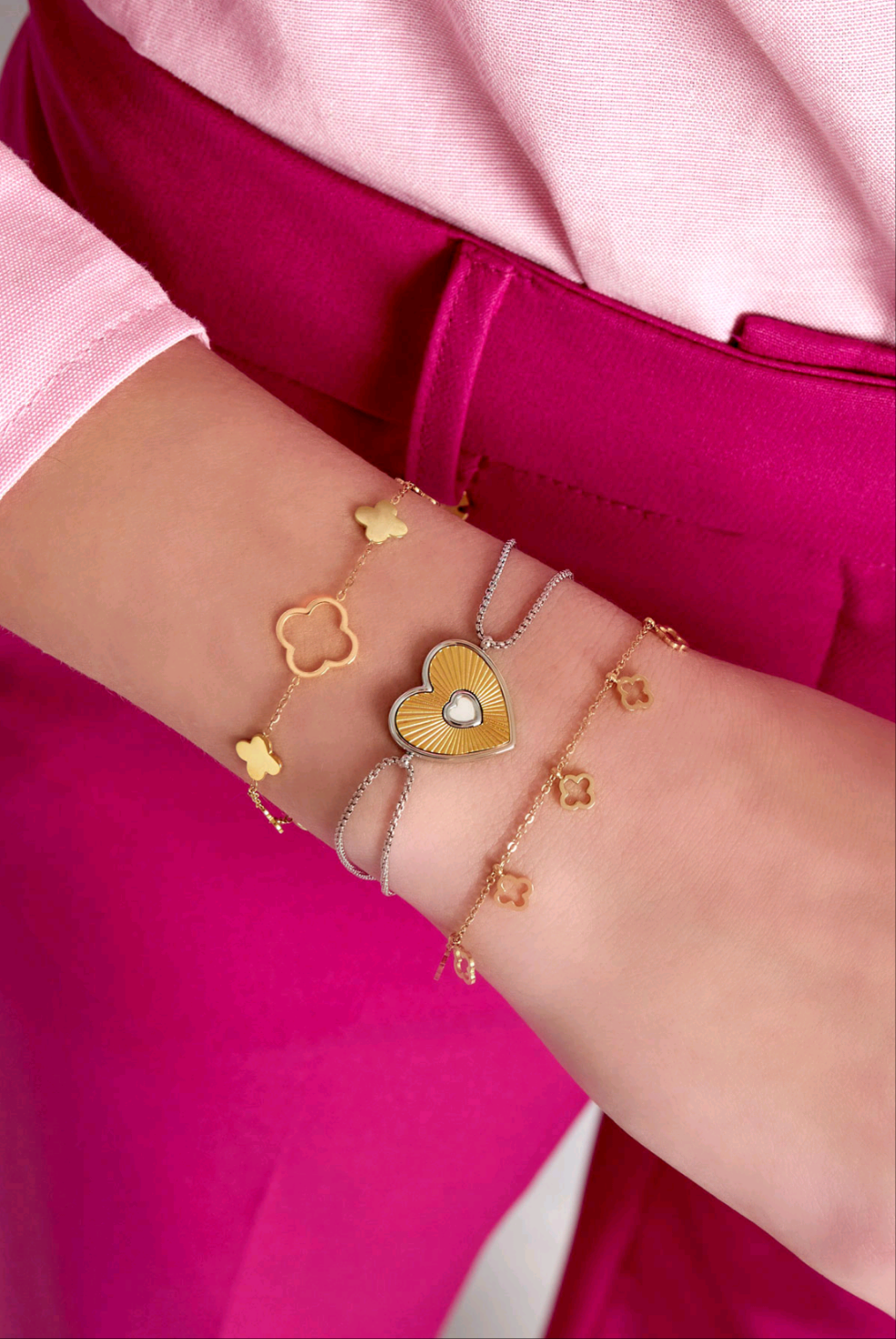 Zilveren gouden dames armband RVS Stainless steel