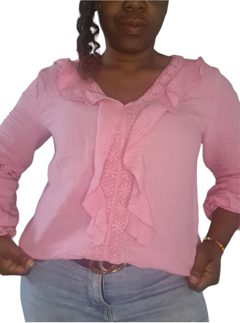 Carolina; Dames top van wafelstof - Roze