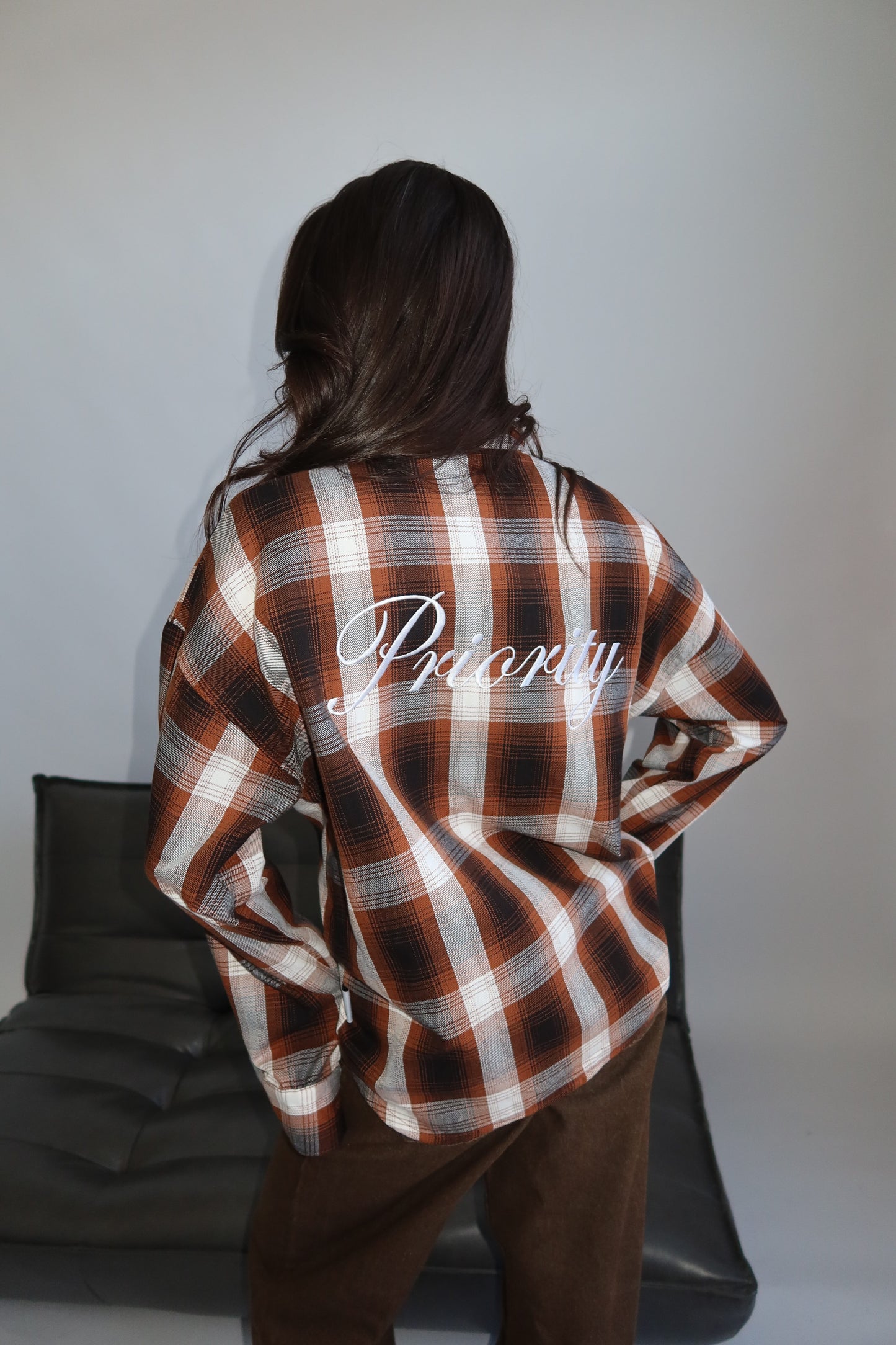 Priority blouse dames; Priority checked blouse with snatch details - Donkerbruin