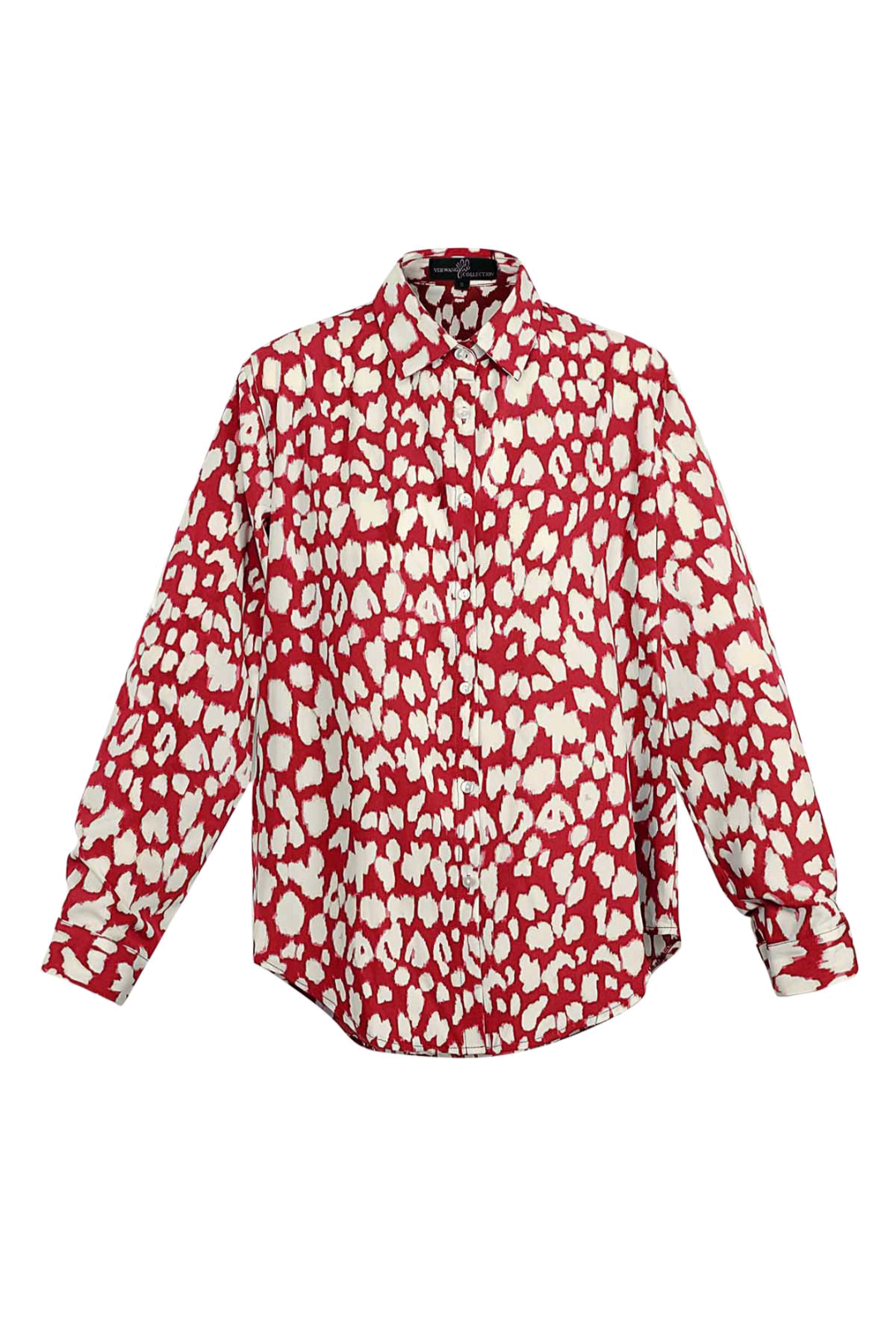 Lynn - Rode dames blouse panterprint met lange mouwen | Animal collectie