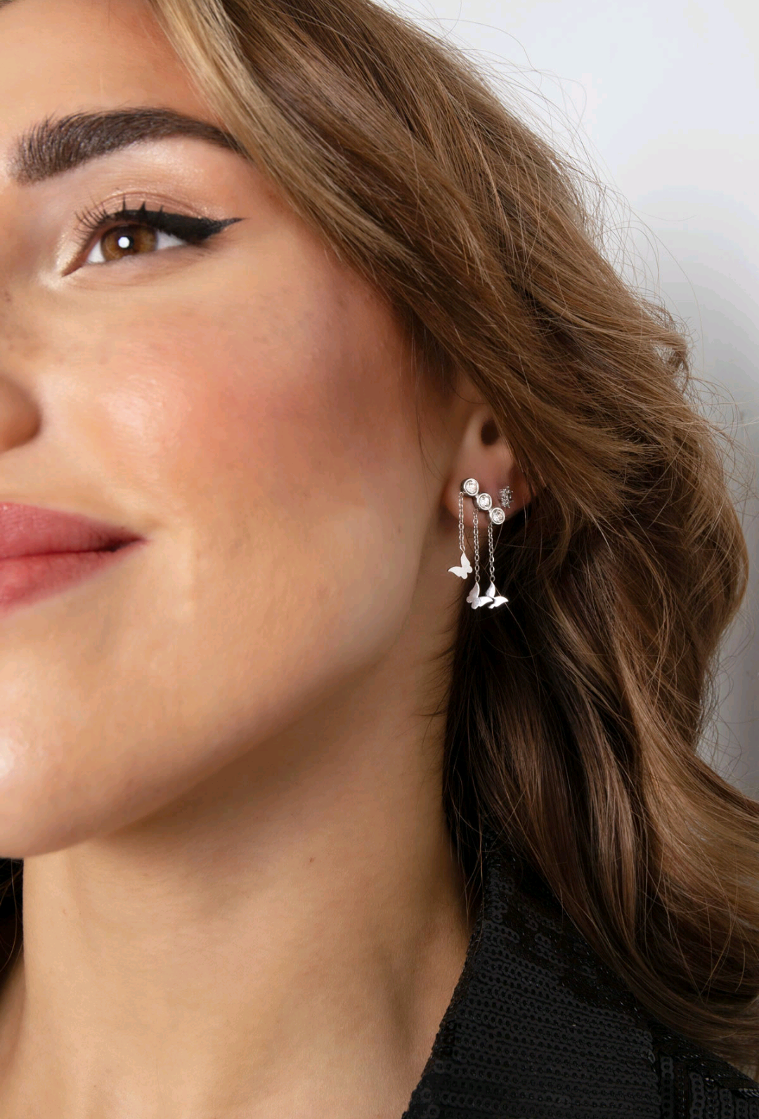 RVS gouden dames oorbellen vlindertjes en steentjes - Oranje/ Paars| Animal collectie