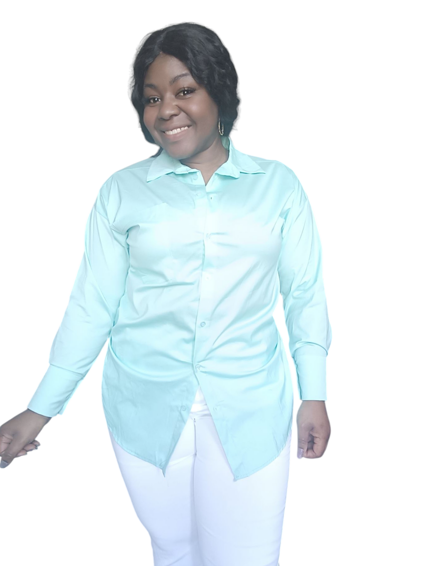 Jamy - Dames blouse met lange mouwen en een borstzak - Mintgroen | Lente & Pastels collectie