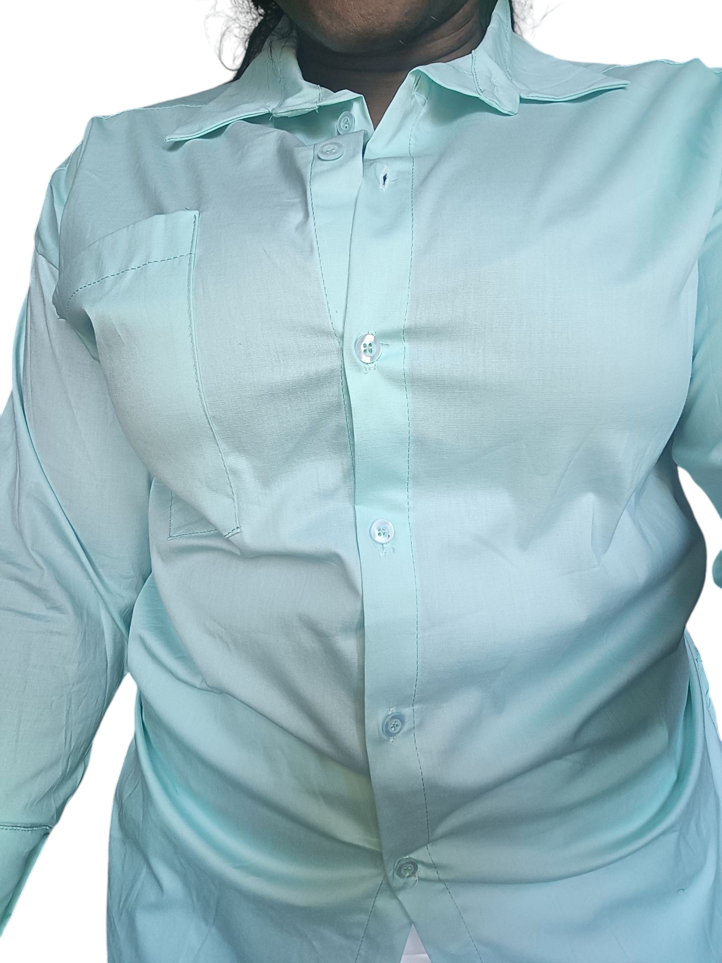 Jamy - Dames blouse met lange mouwen en een borstzak - Mintgroen | Lente & Pastels collectie