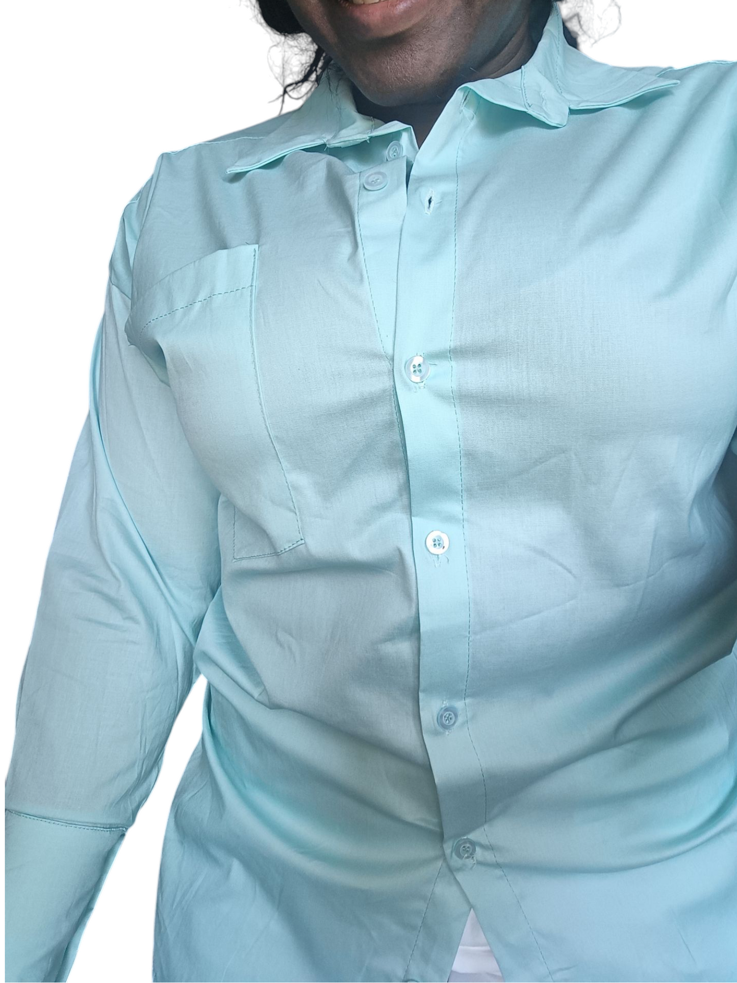 Jamy - Dames blouse met lange mouwen en een borstzak - Mintgroen | Lente & Pastels collectie