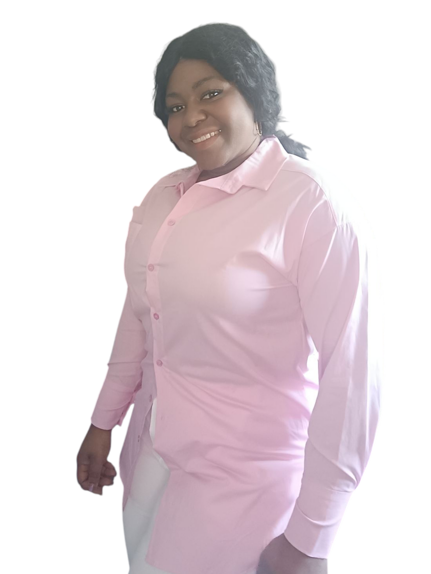 Jamy - Dames blouse met lange mouwen en een borstzak - Licht roze | Lente & Pastels collectie