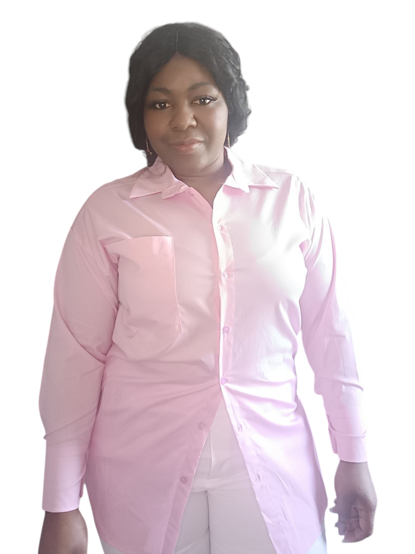 Jamy - Dames blouse met lange mouwen en een borstzak - Licht roze | Lente & Pastels collectie