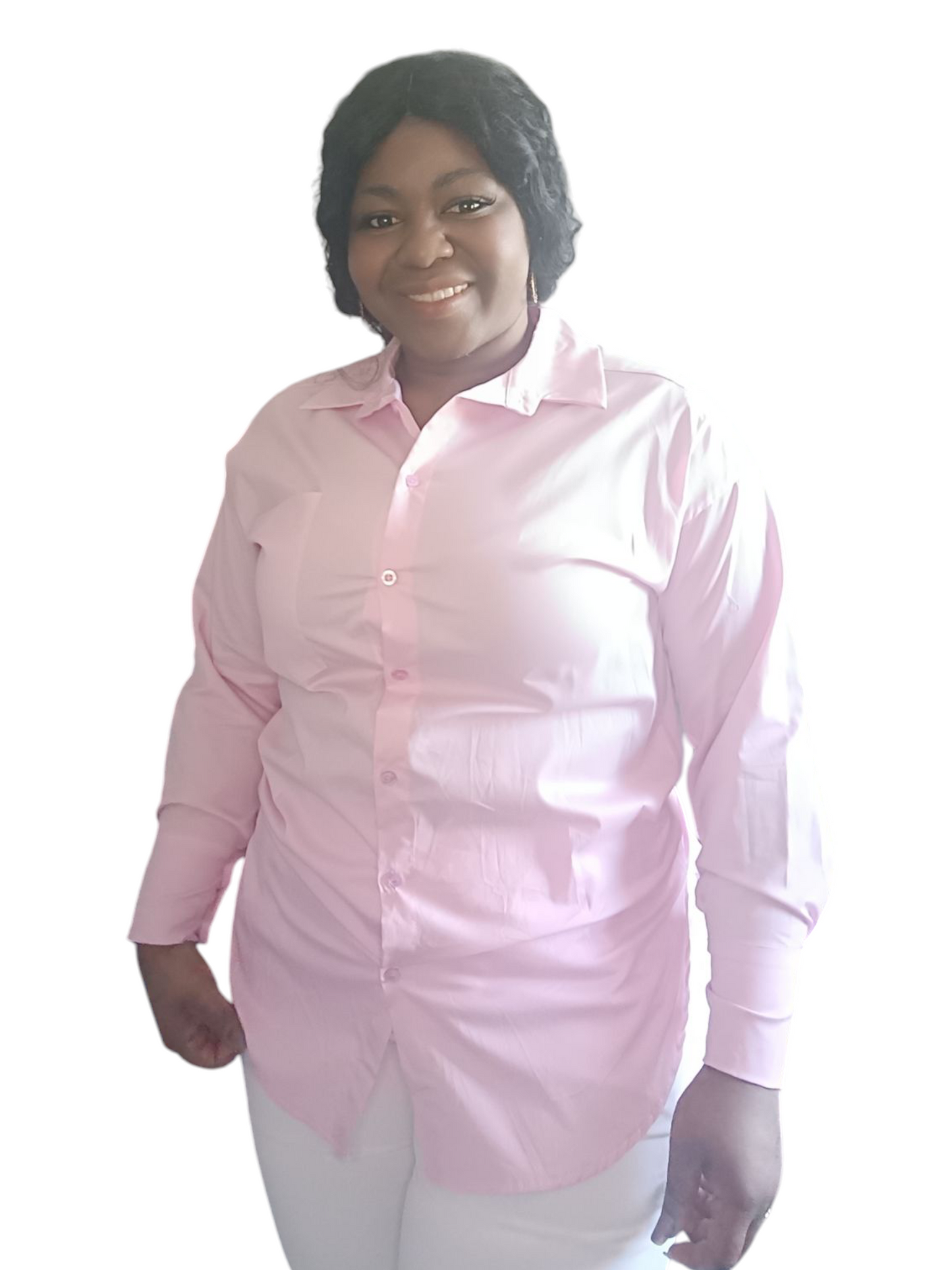 Jamy - Dames blouse met lange mouwen en een borstzak - Licht roze | Lente & Pastels collectie