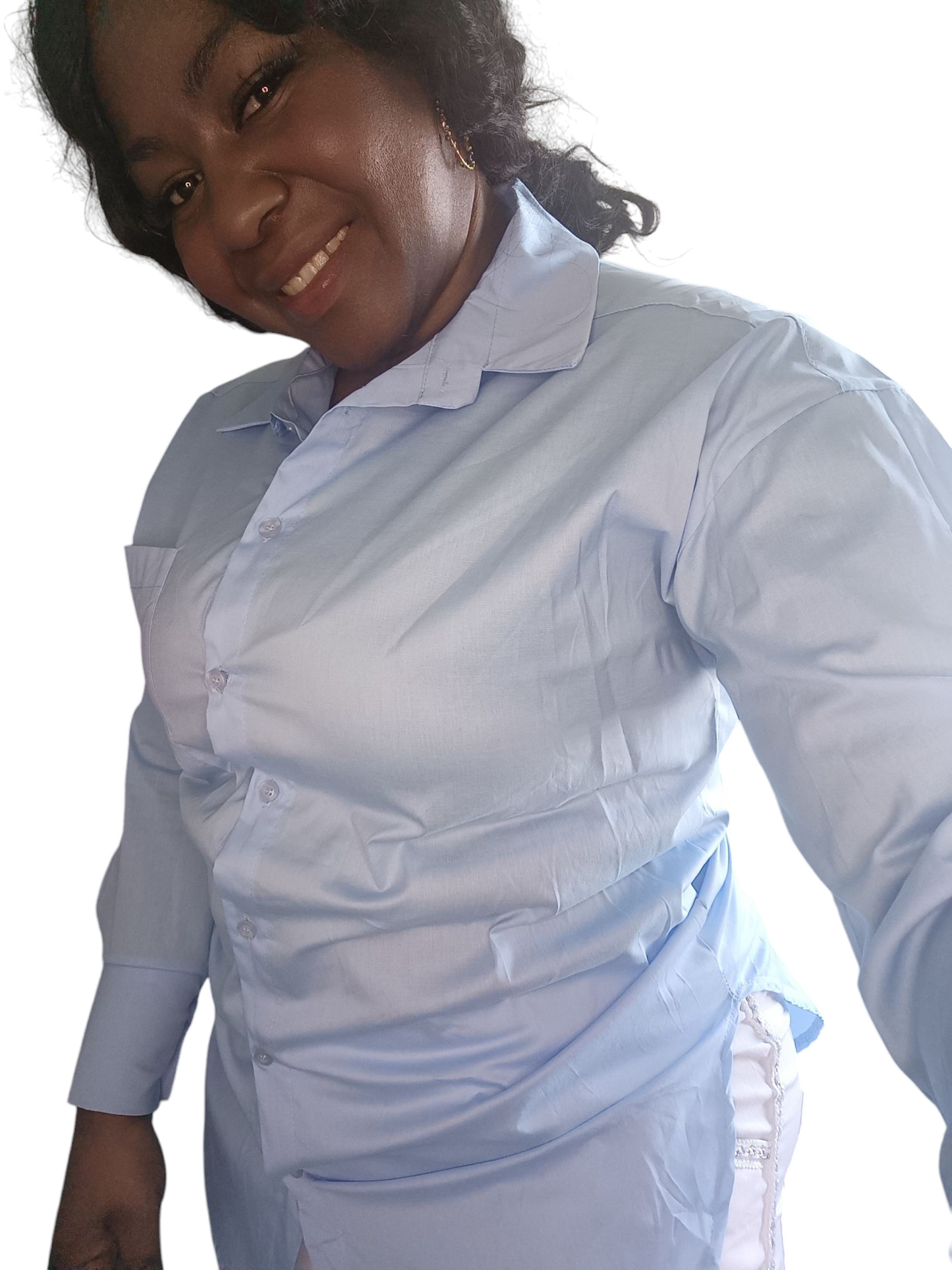 Jamy - Dames blouse met lange mouwen en een borstzak - Lichtblauw | Lente & Pastels collectie