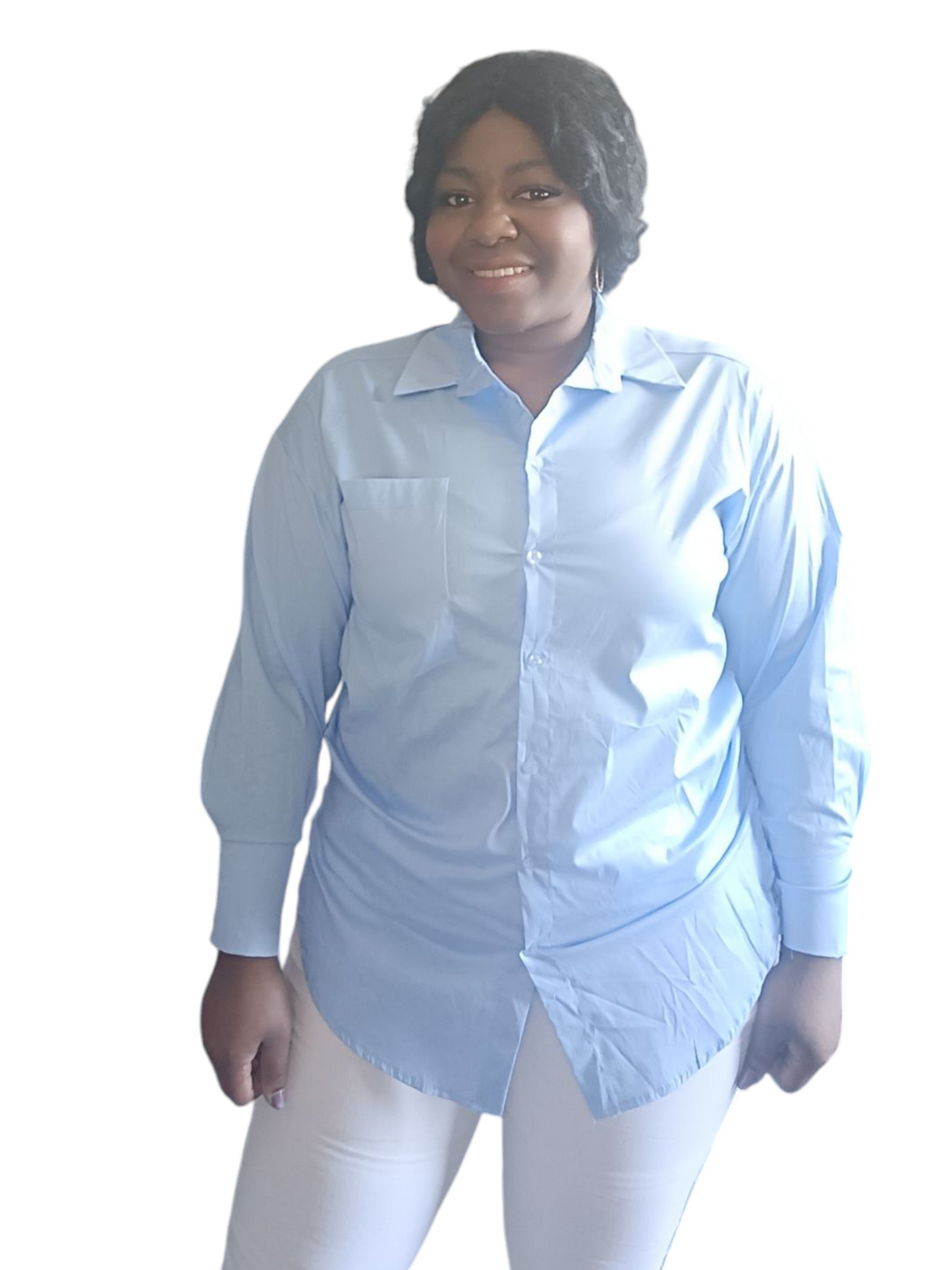 Jamy - Dames blouse met lange mouwen en een borstzak - Lichtblauw | Lente & Pastels collectie