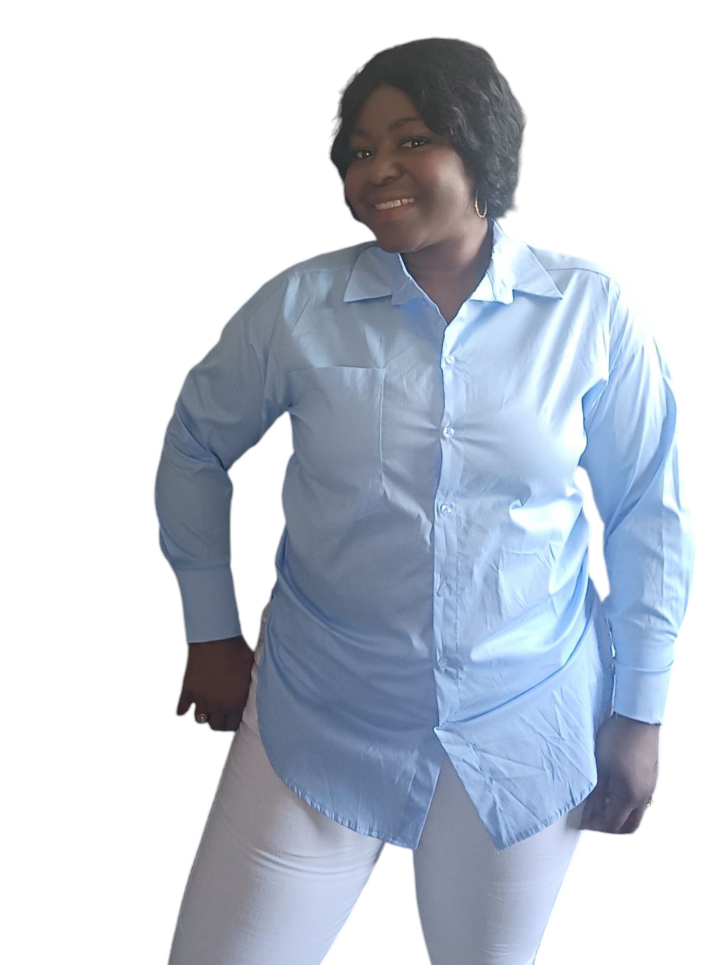 Jamy - Dames blouse met lange mouwen en een borstzak - Lichtblauw | Lente & Pastels collectie
