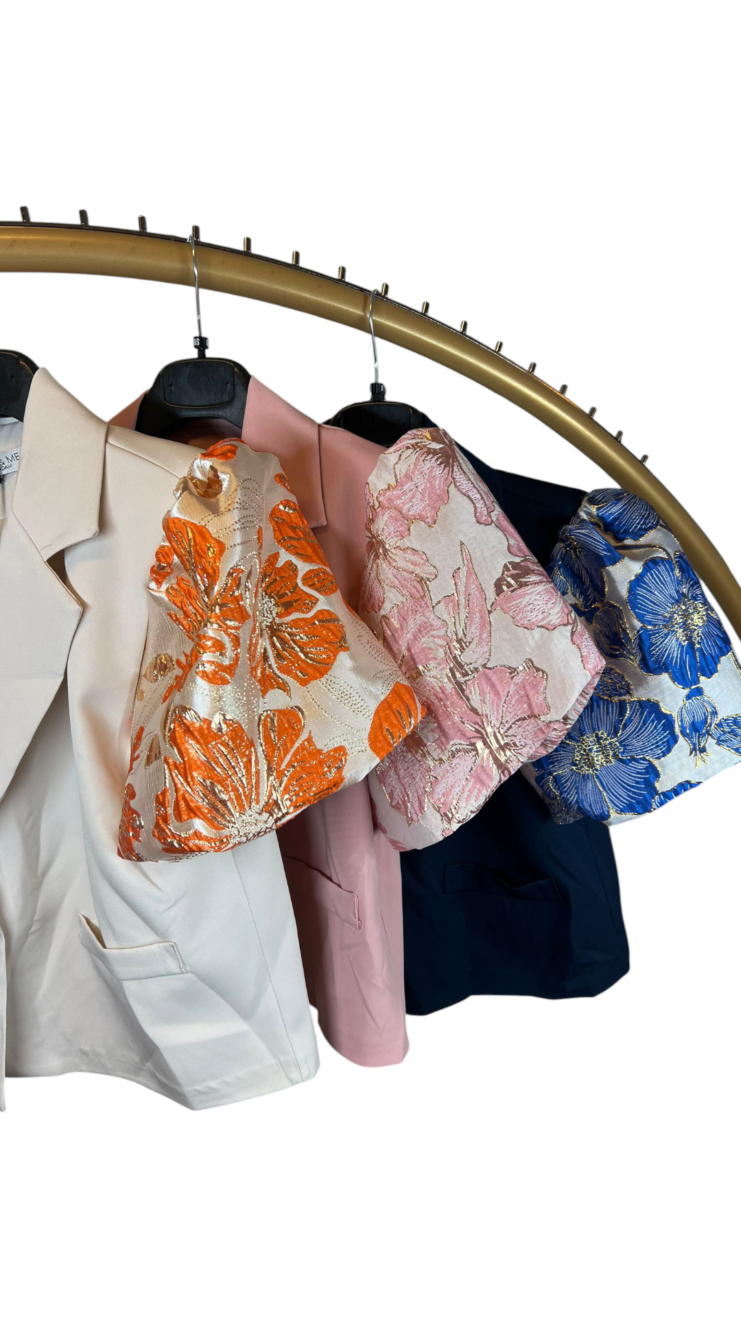 Korte blazer Jaquard mouwen - beige/oranje, roze, marineblauw