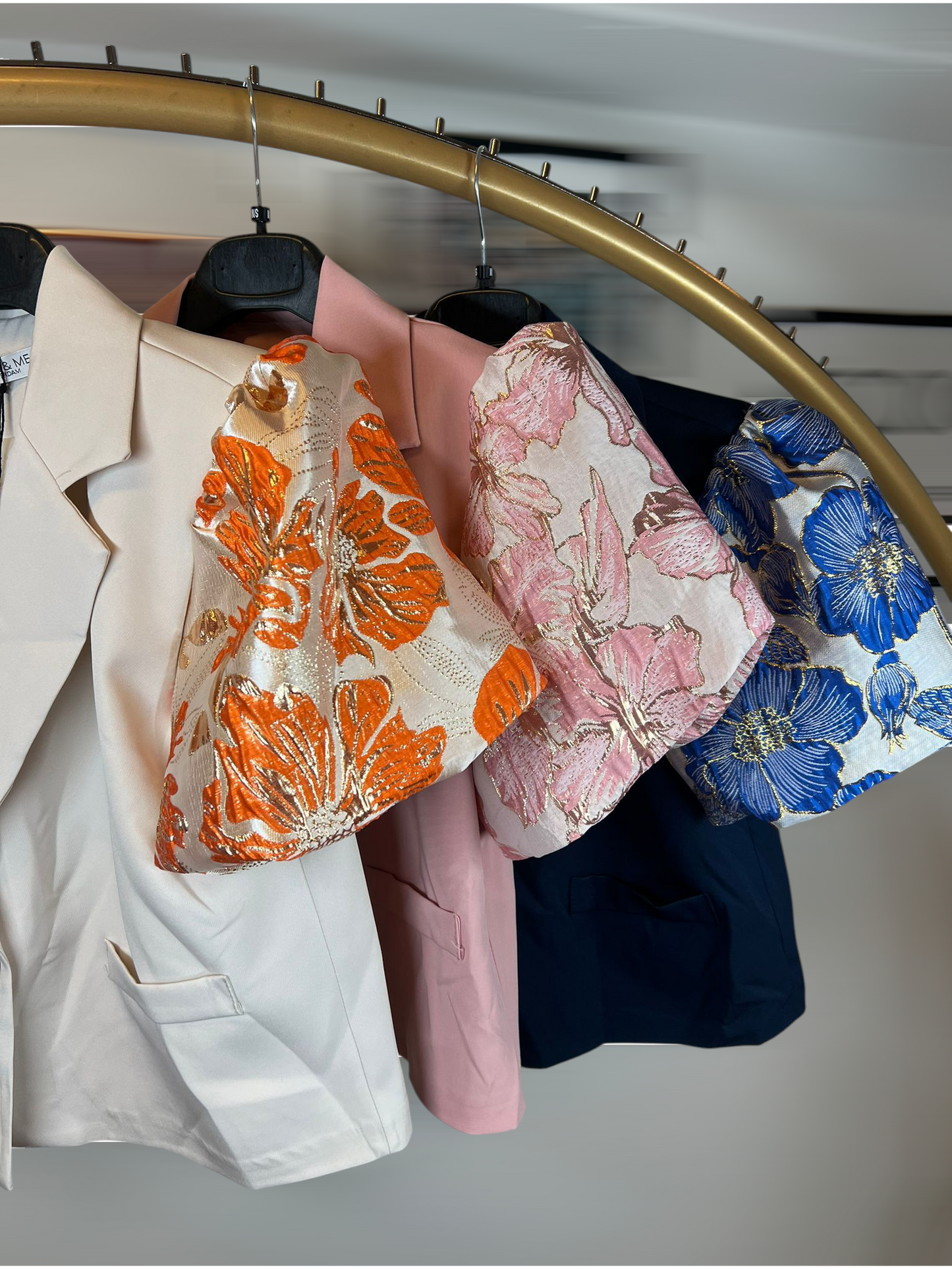 Korte blazer Jaquard mouwen - beige/oranje, lichtroze, marineblauw